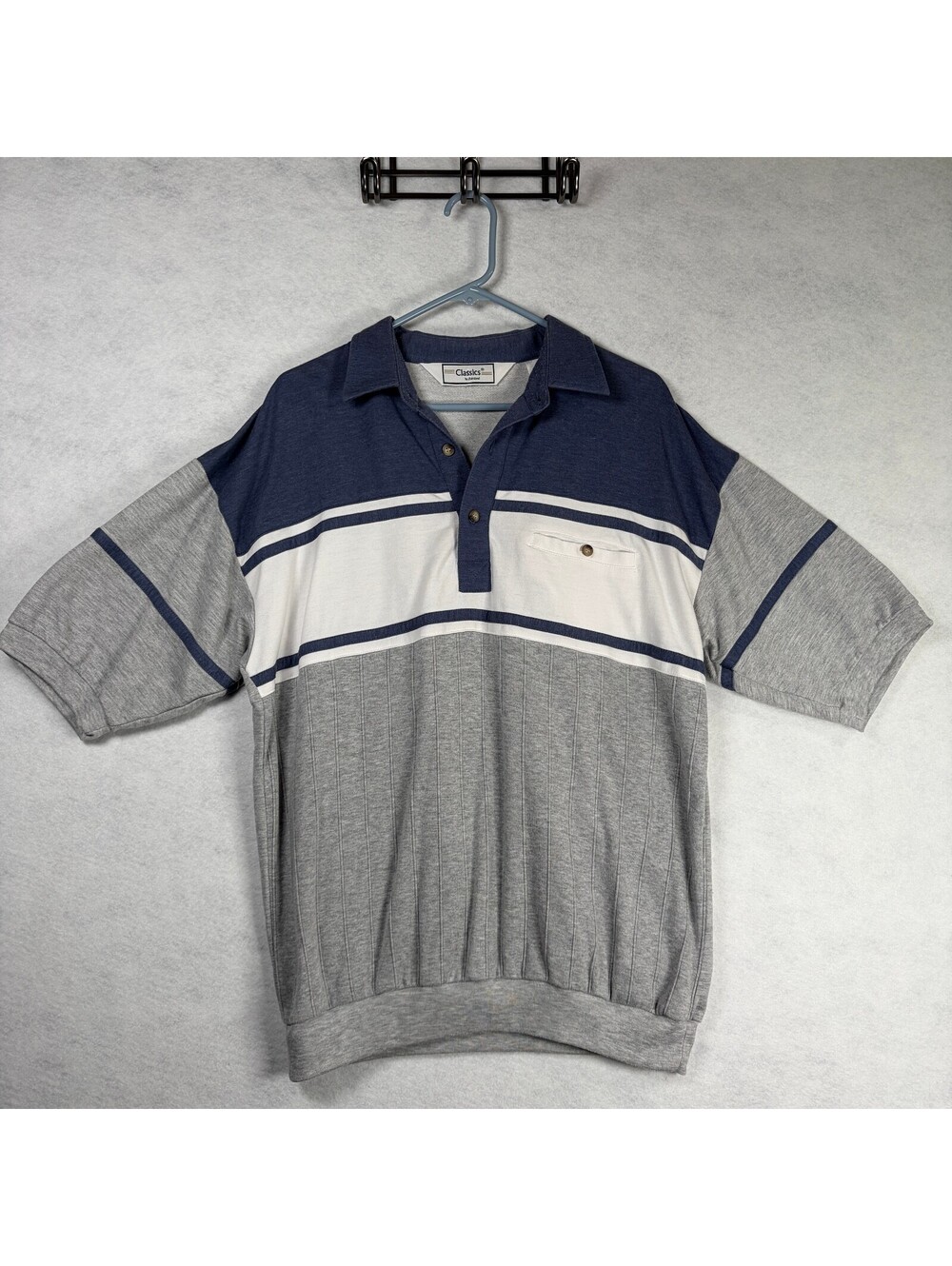 Vintage Classics by Palmland Knit Polo Shirt Gray Blue Colorblock Men's Size L